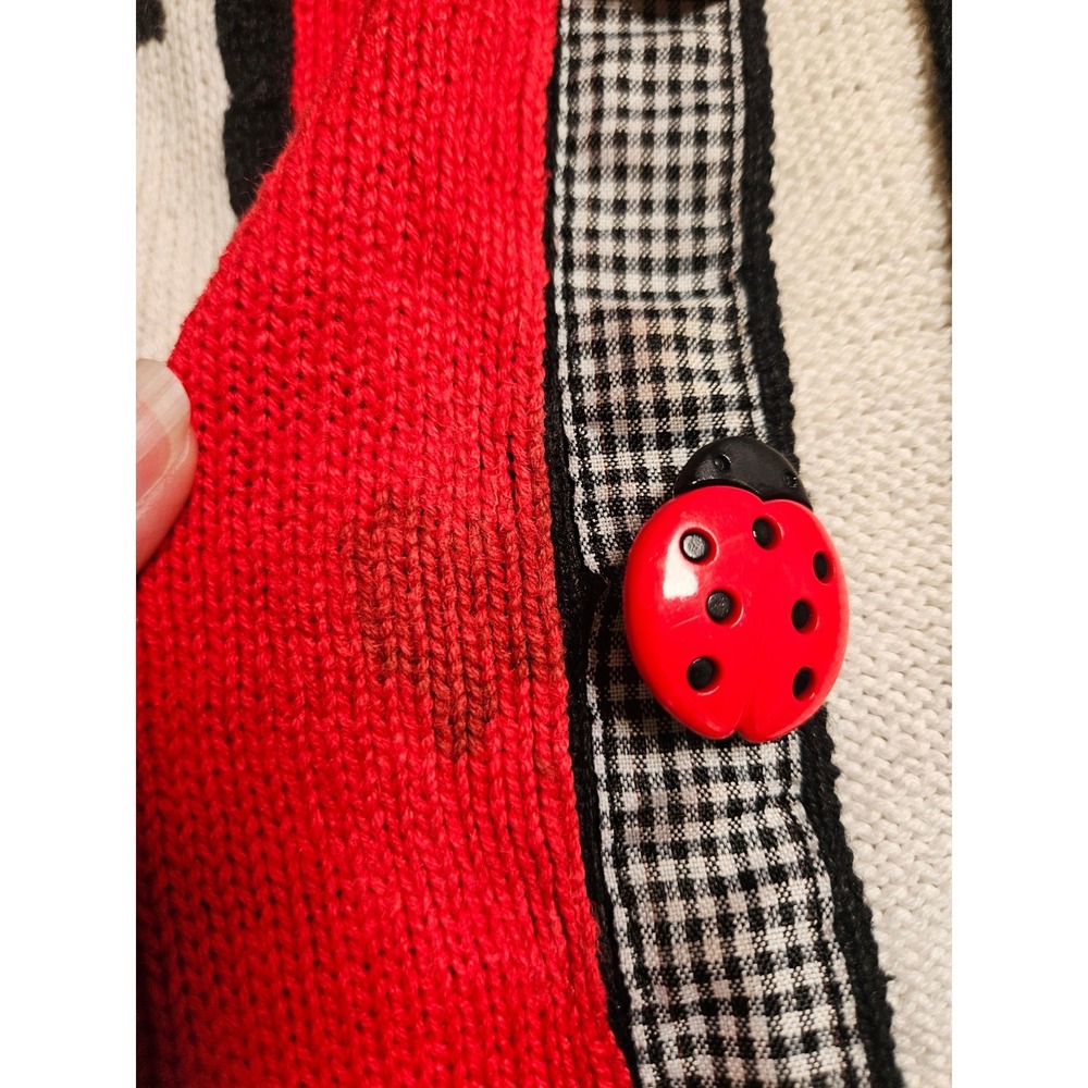 BellePointe Vintage Ladybug Knit Vest Red Cream Black Crochet Buttons Small - Picture 2 of 11